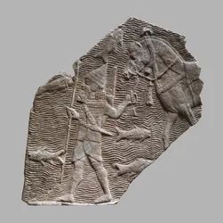 Relief Fragment: Cavalryman Leading His Horse Beside a Stream, c.704-681 B.C.